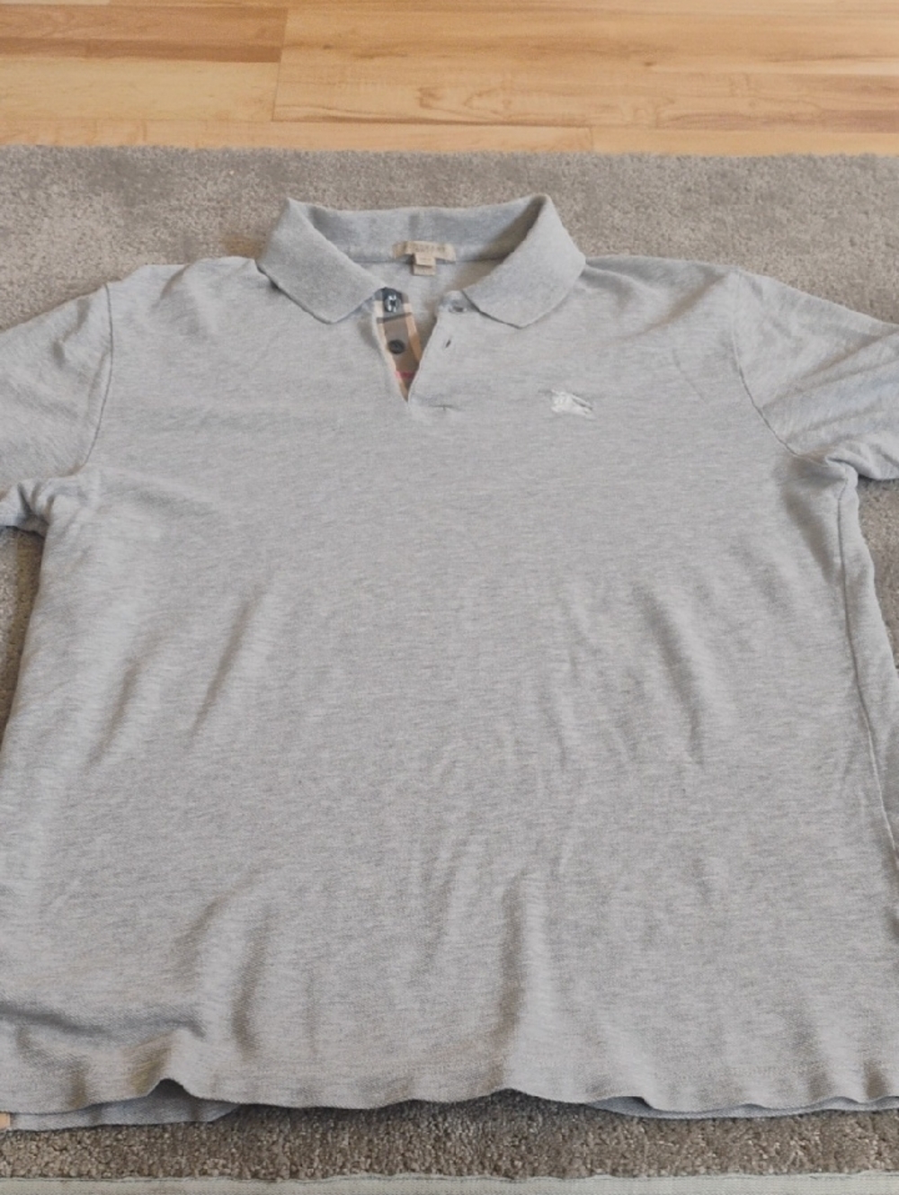 Burberry Brit Men's Light Gray Polo with Signature Check Placket.  Men's Large